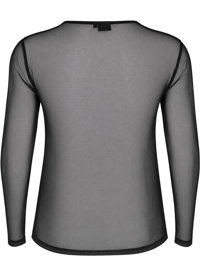 Blouse en mesh &agrave; manches longues, Noir, Packshot image number 1