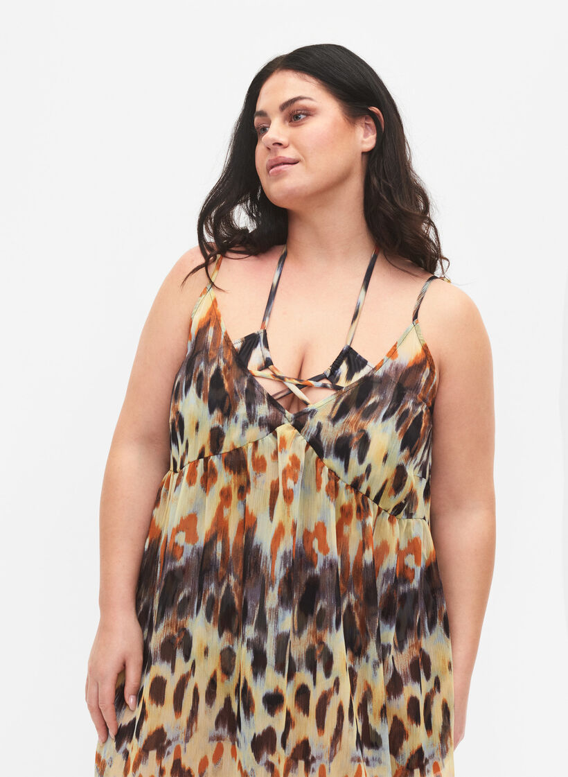 Robe de plage imprimée à fleurs avec bretelles, Abstract Leopard, Model image number 2