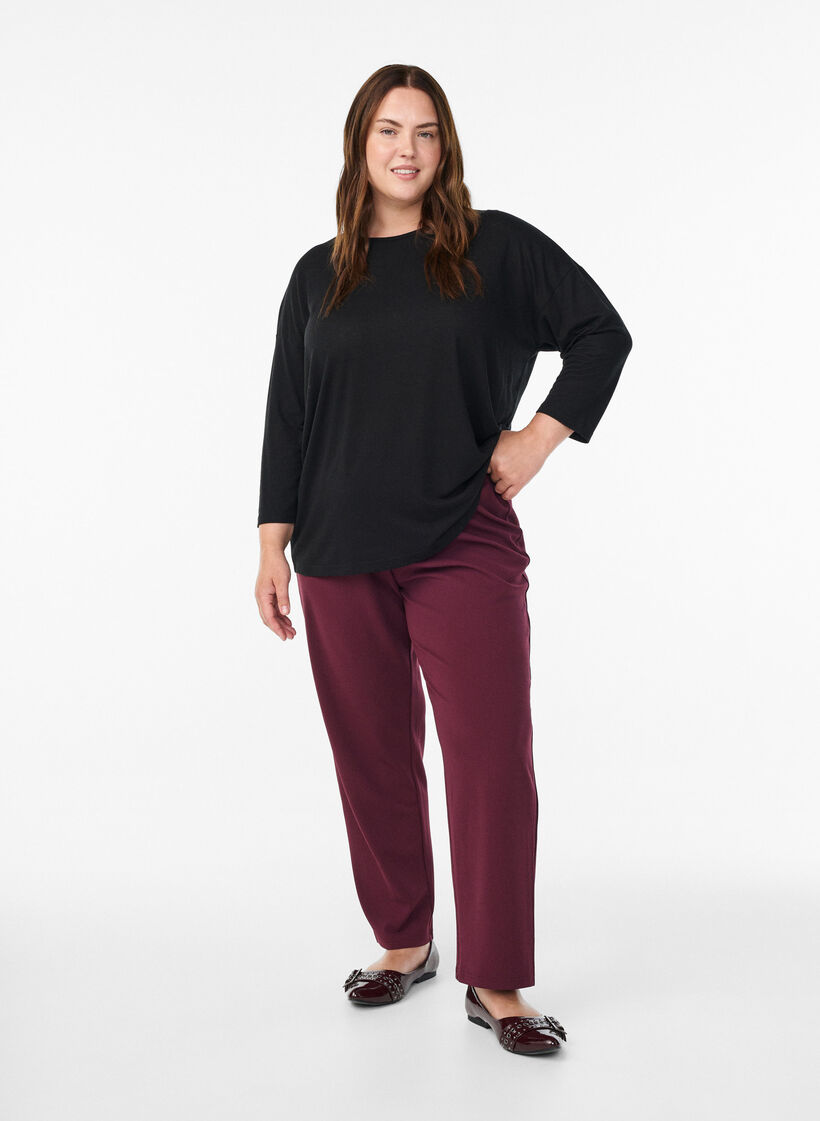 Blouse en jersey avec manches 3/4, Noir, Model image number 1