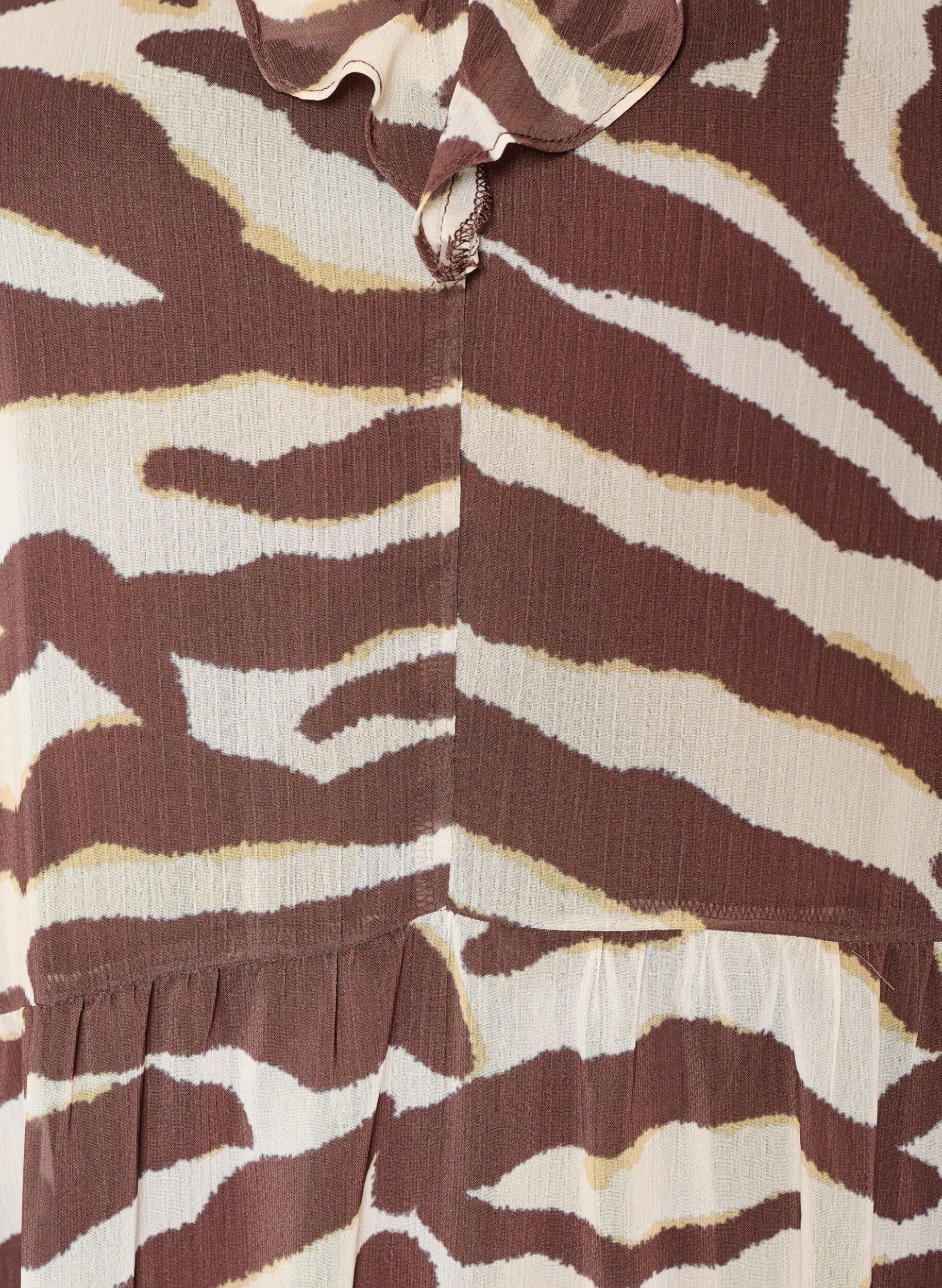 ZizziBlouse en mousseline avec imprim&eacute; z&egrave;bre et volants, Marron, Packshot image number 2