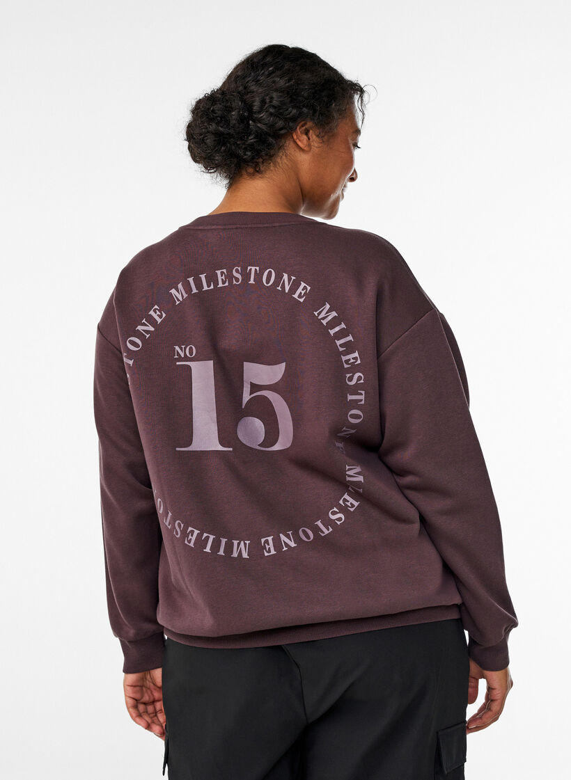 Sweatshirt avec détail statement, Marron, Model image number 0