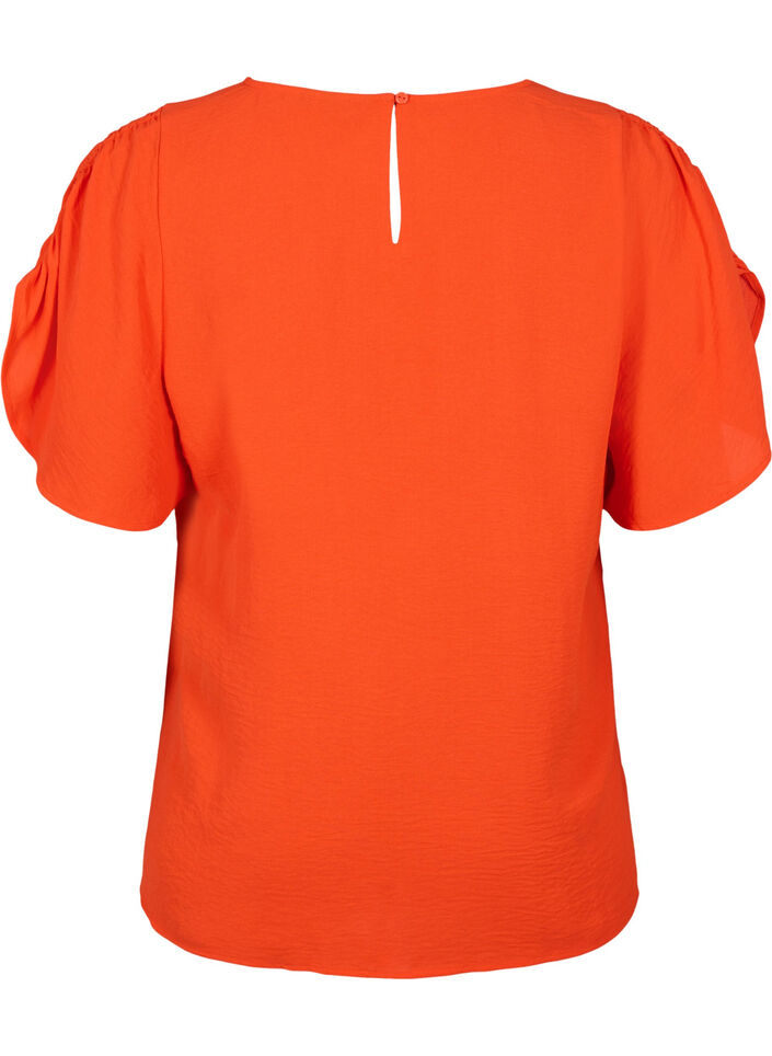 Blouse à manches courtes avec des plis., Orange.com, Packshot image number 1