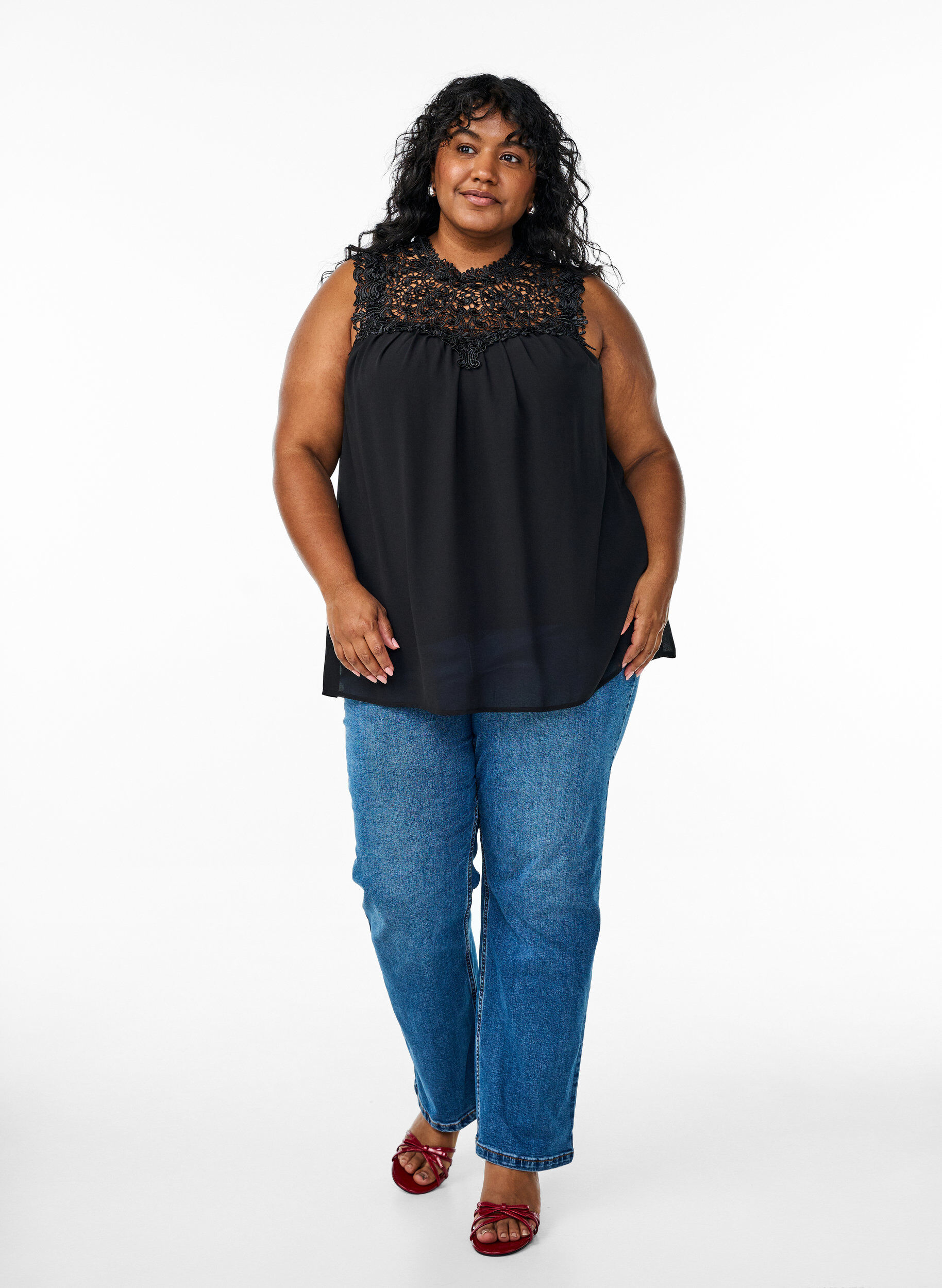 Zizzi Haut de f&ecirc;te sans manches avec crochet, Noir, Model image number 1