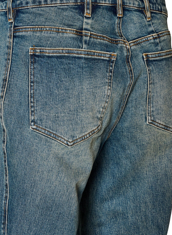 Jean coupe barrel au d&eacute;lavage us&eacute;, Bleu, Packshot