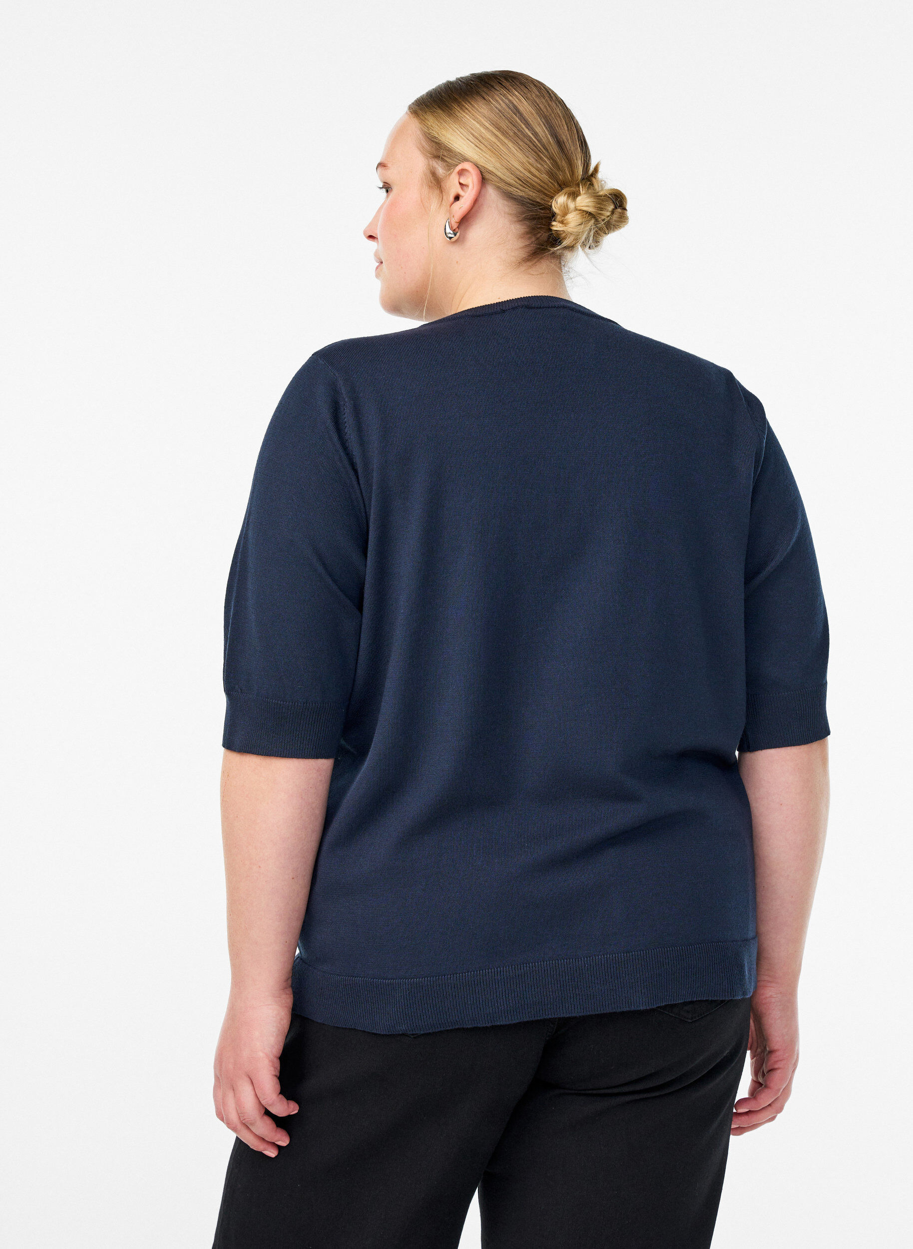 ZizziBlouse en fine maille &agrave; manches courtes, Bleu, Model image number 2