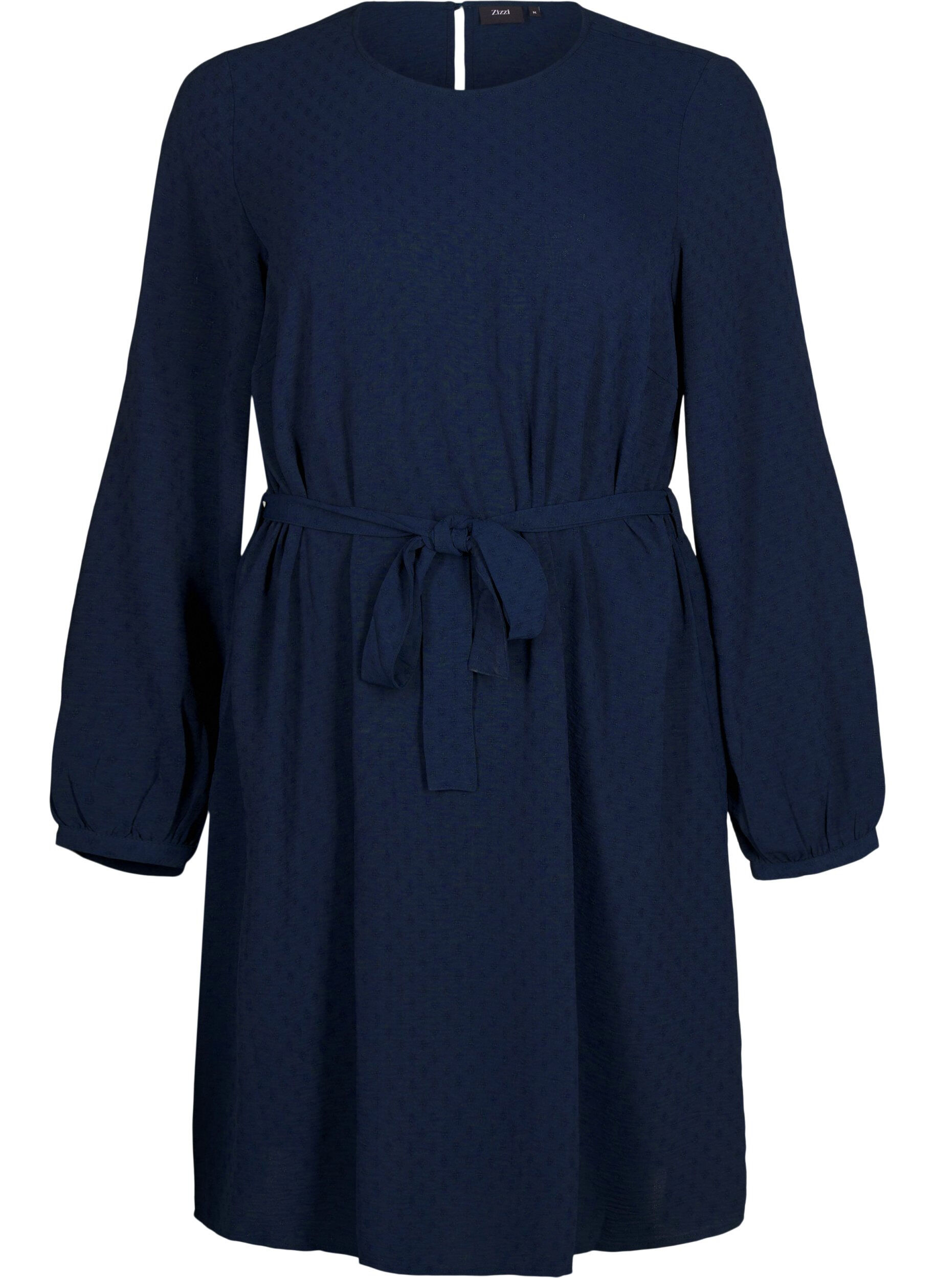 Zizzi Robe courte textur&eacute;e avec ceinture nou&eacute;e, Navy Blazer, Packshot image number 0