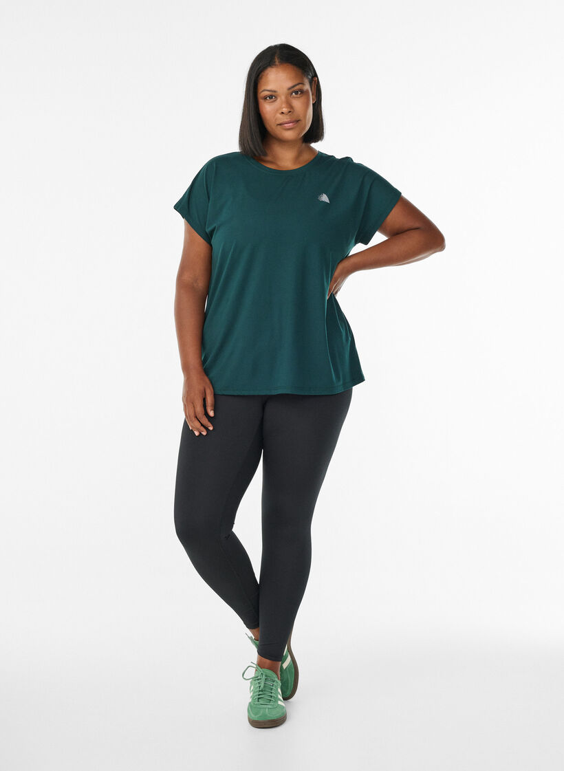 T-shirt de sport couleur unie, Vert fonc&eacute;, Model image number 1