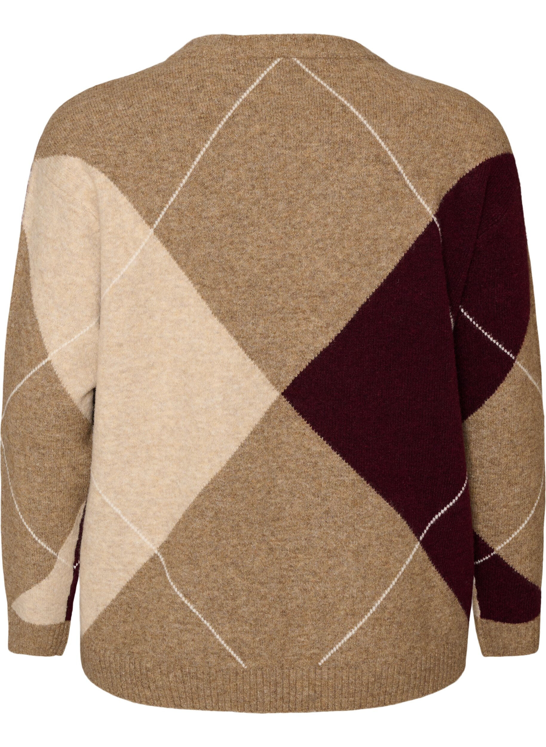 ZizziTricot &agrave; motif arlequin, Camel, Packshot image number 1