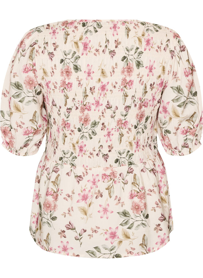 Blouse en viscose avec smocks et effet p&eacute;plum, Vanille, Packshot image number 1