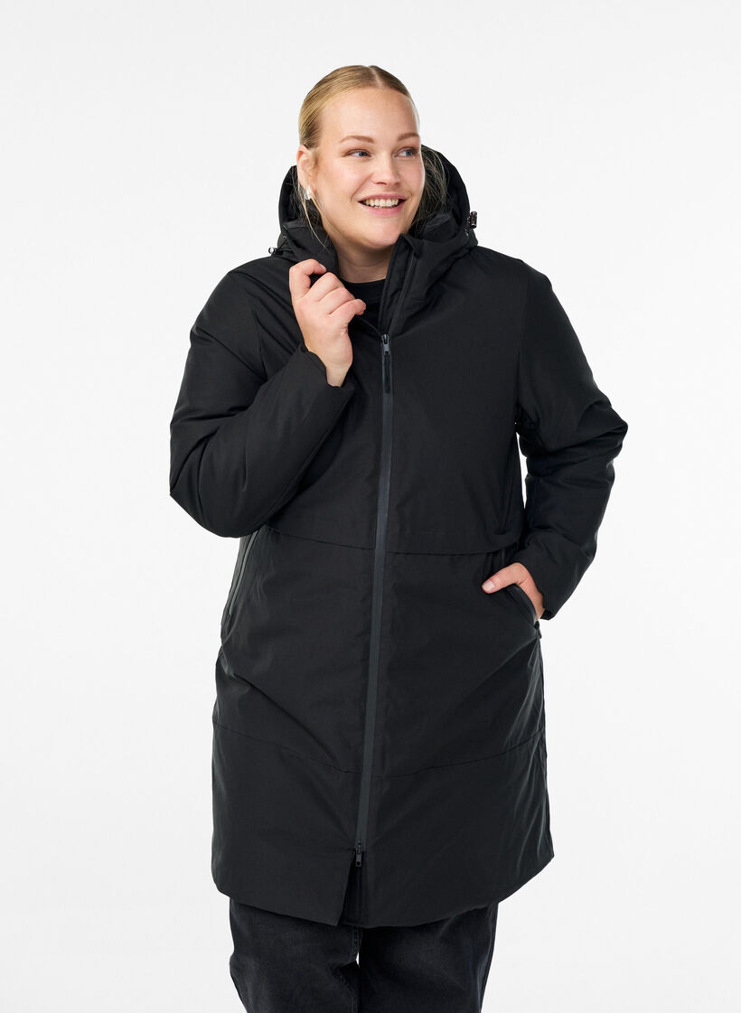 Veste d'hiver avec taille ajustable, Noir, Model image number 0
