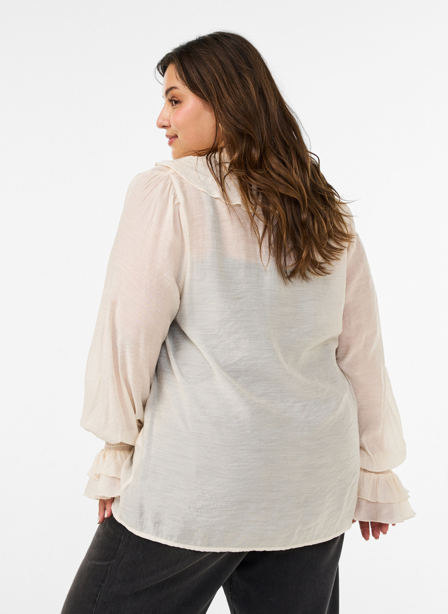 ZizziBlouse en viscose avec volants et manches longues, Vanille, Model image number 2