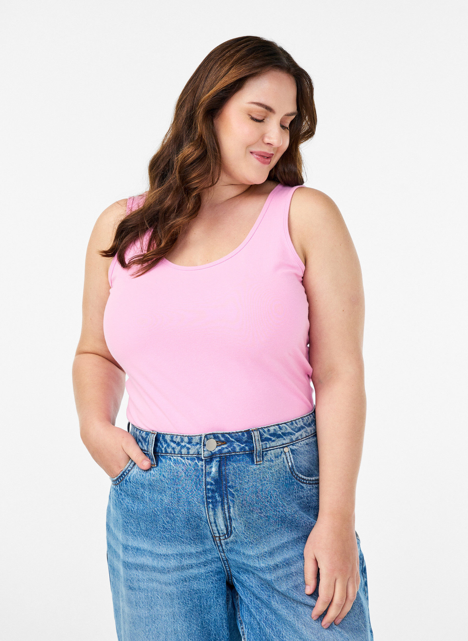 ZizziHaut uni Basic en coton, Rose, Model image number 0