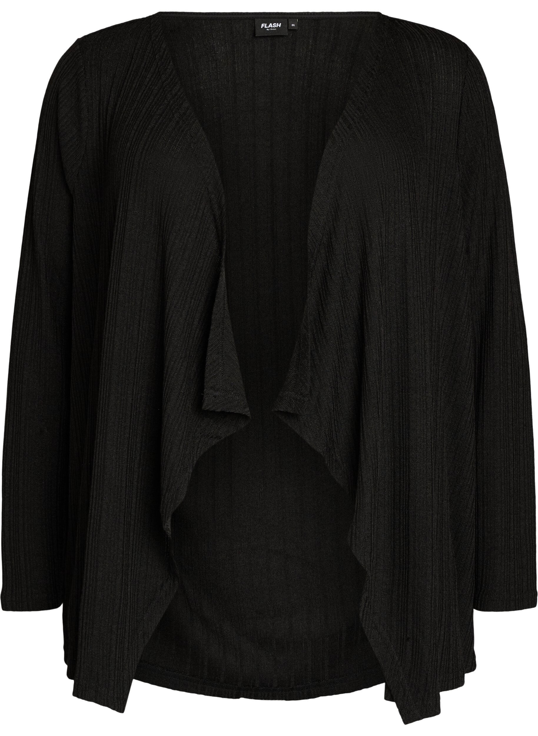 ZizziCardigan ouvert en jersey textur&eacute;, Noir, Packshot image number 0