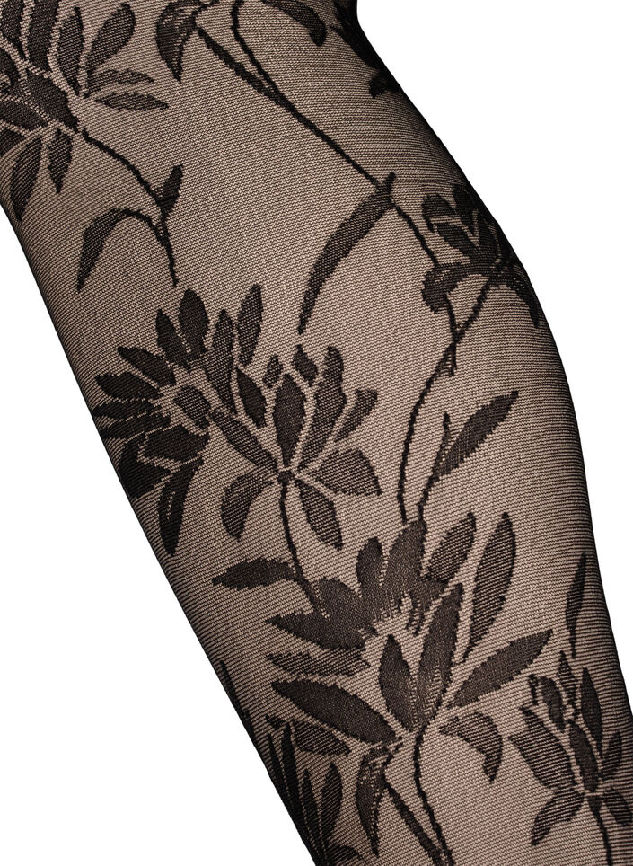 Collants 25 deniers avec motif de feuilles, Black, Packshot image number 1