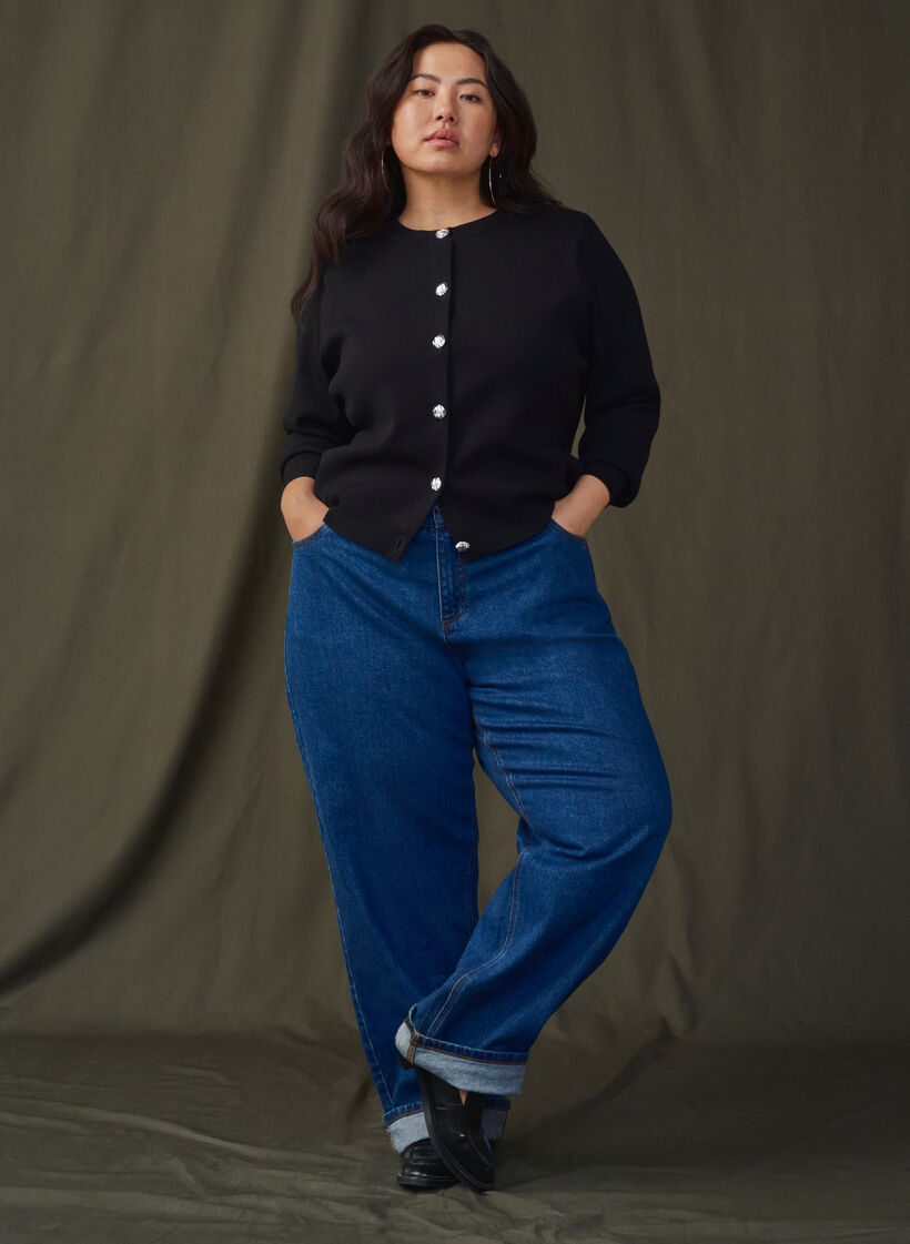 Cardigan en maille avec boutons décoratifs, Black, Image image number 0