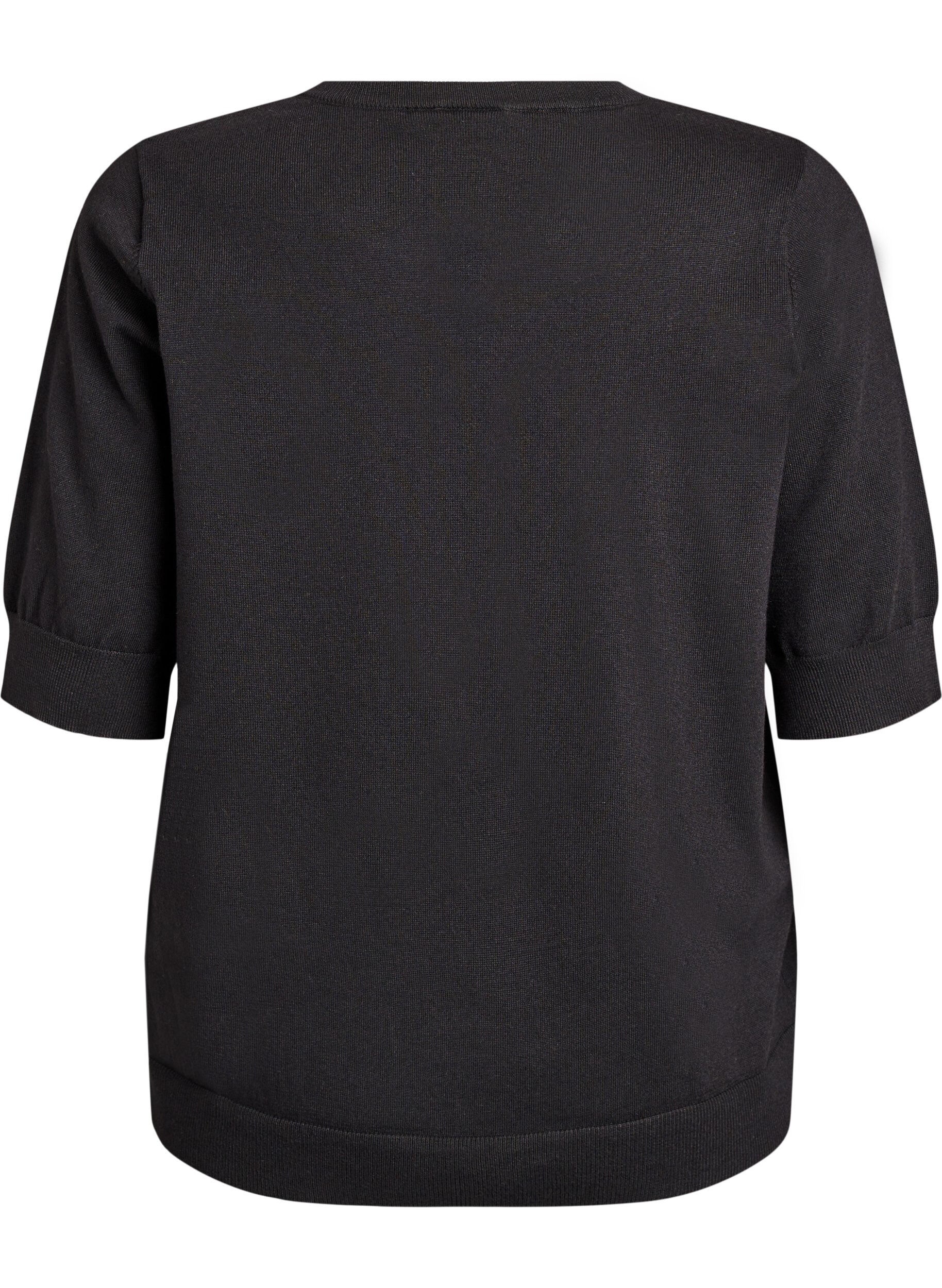 ZizziBlouse en fine maille &agrave; manches courtes, Noir, Packshot image number 1