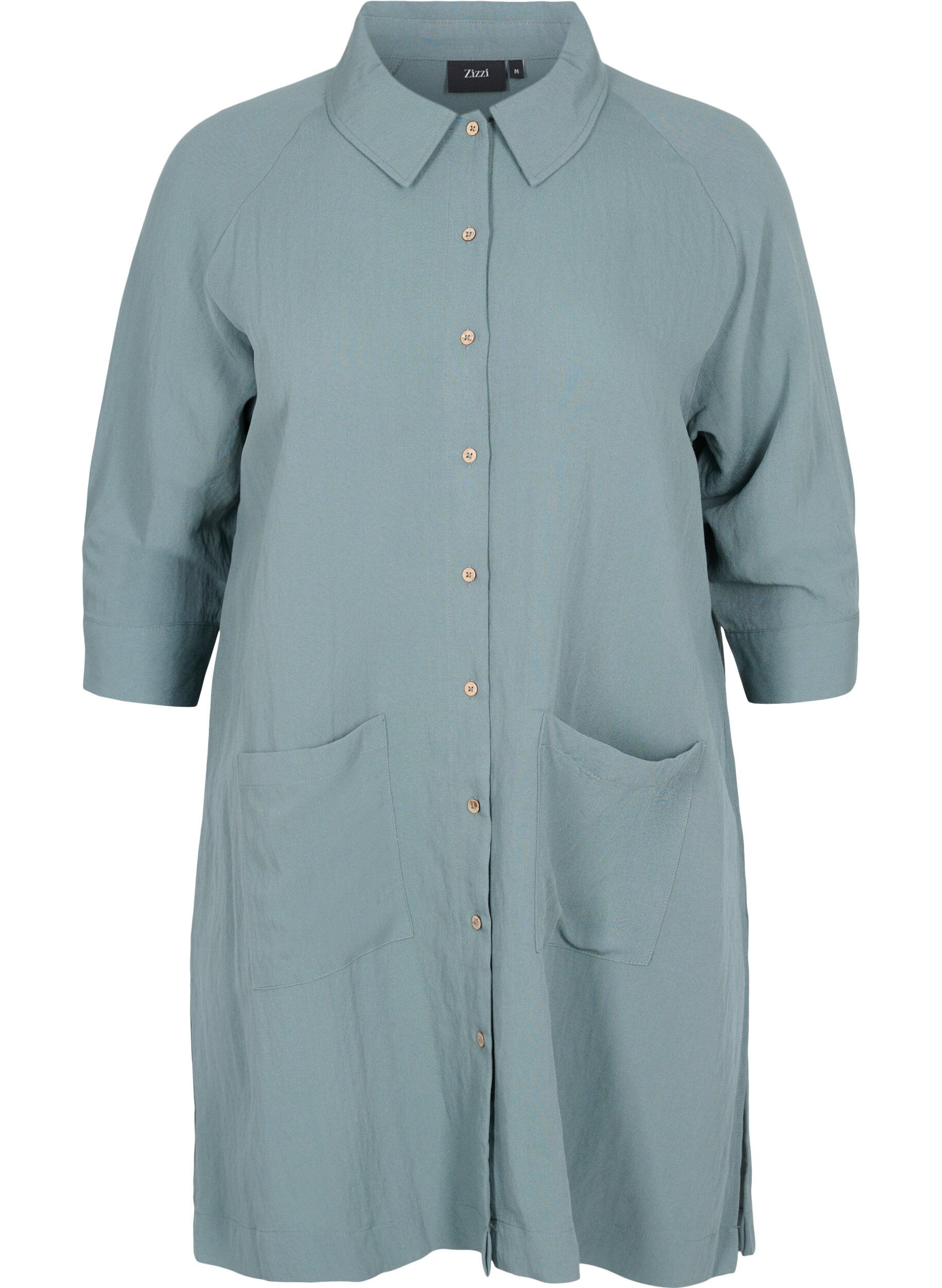 Zizzi Chemise longue en viscose avec poches et manches 3/4, Balsam Green, Packshot image number 0