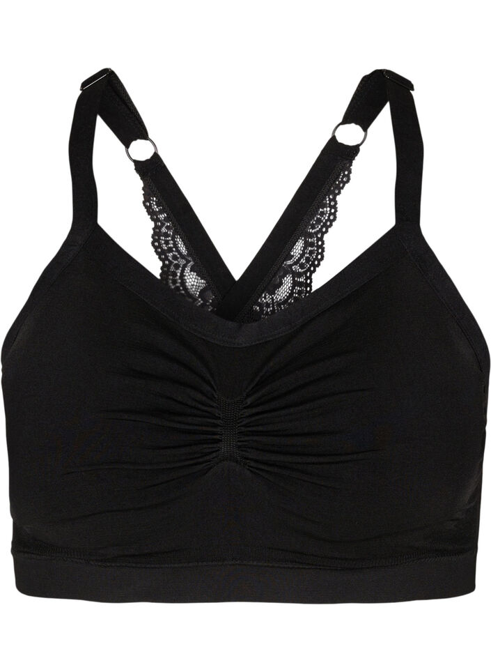 Soutien-gorge souple avec dos en dentelle, Black, Packshot image number 0