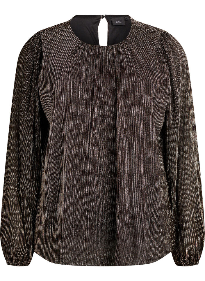 Blouse de soirée à rayures pailletées et manches longues, Noir, Packshot image number 0