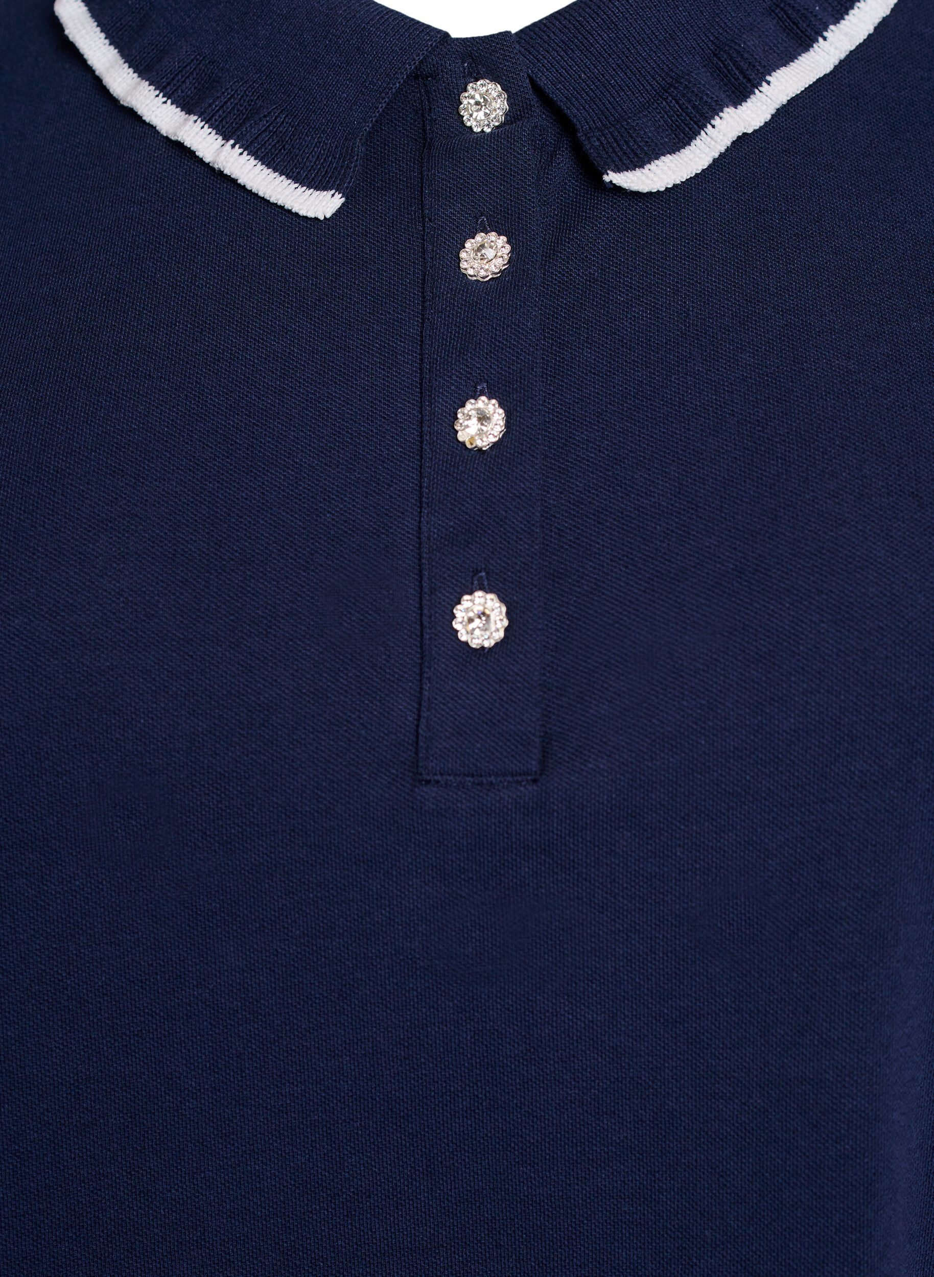Zizzi Polo avec boutons strass et volants, Bleu, Packshot image number 2