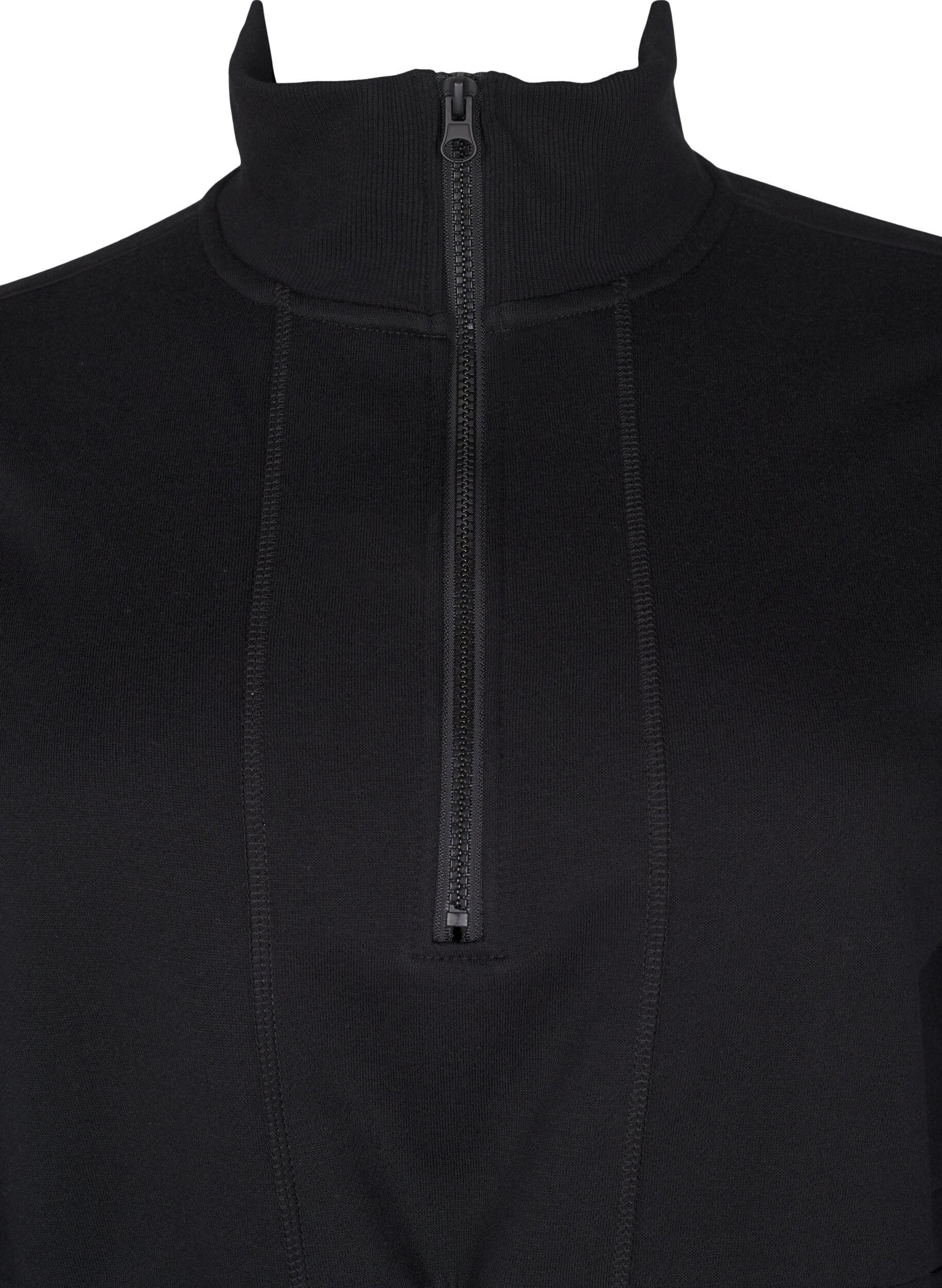 Zizzi Sweat-shirt court avec un col haut et une taille ajustable, Black, Packshot image number 2