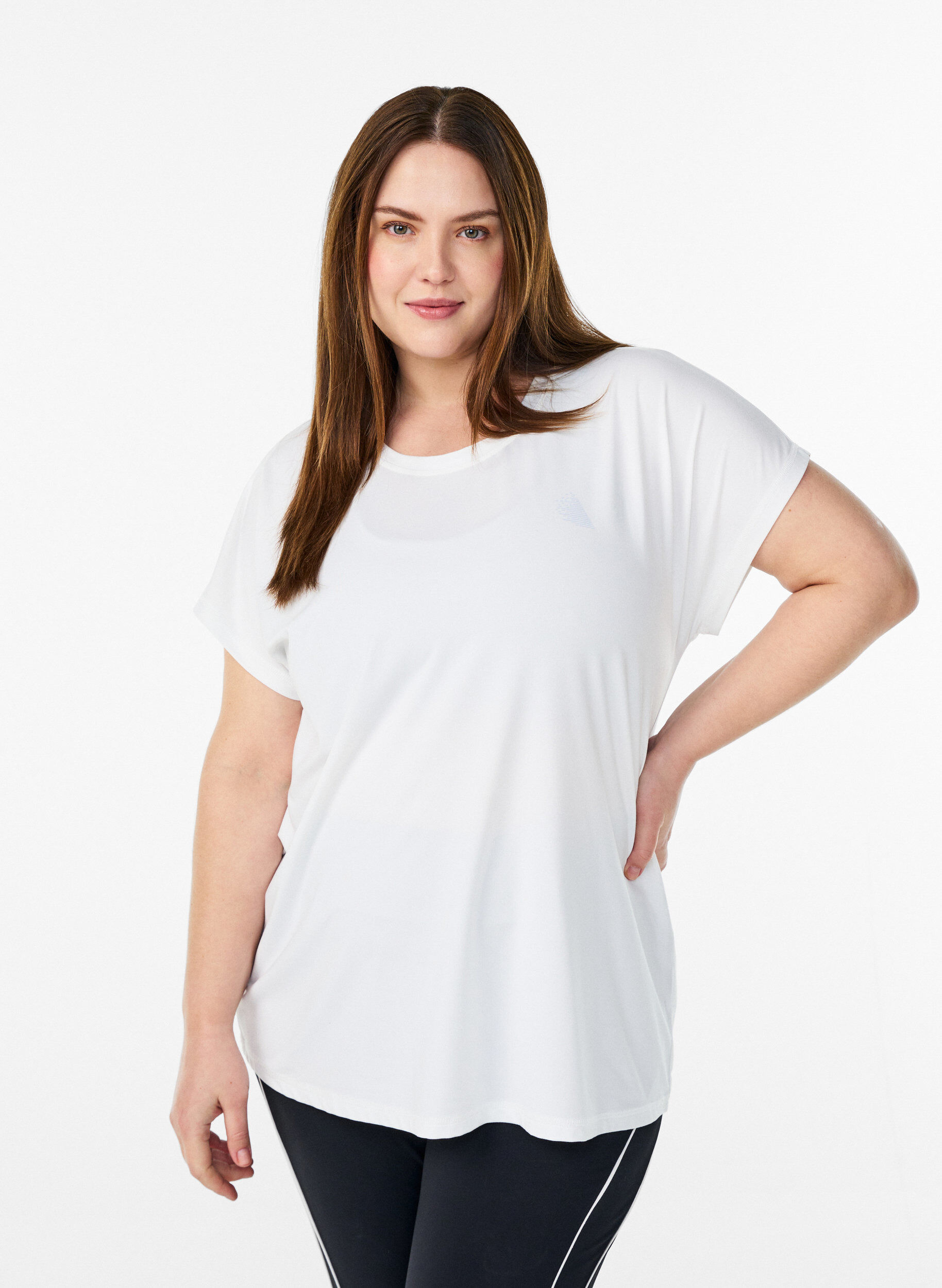 T-shirt de sport couleur unie, Blanc, Model