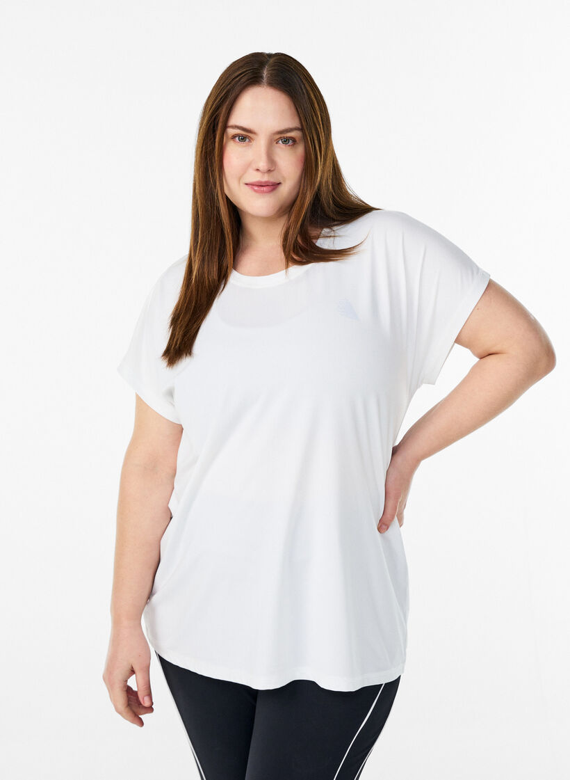 T-shirt de sport couleur unie, Blanc, Model