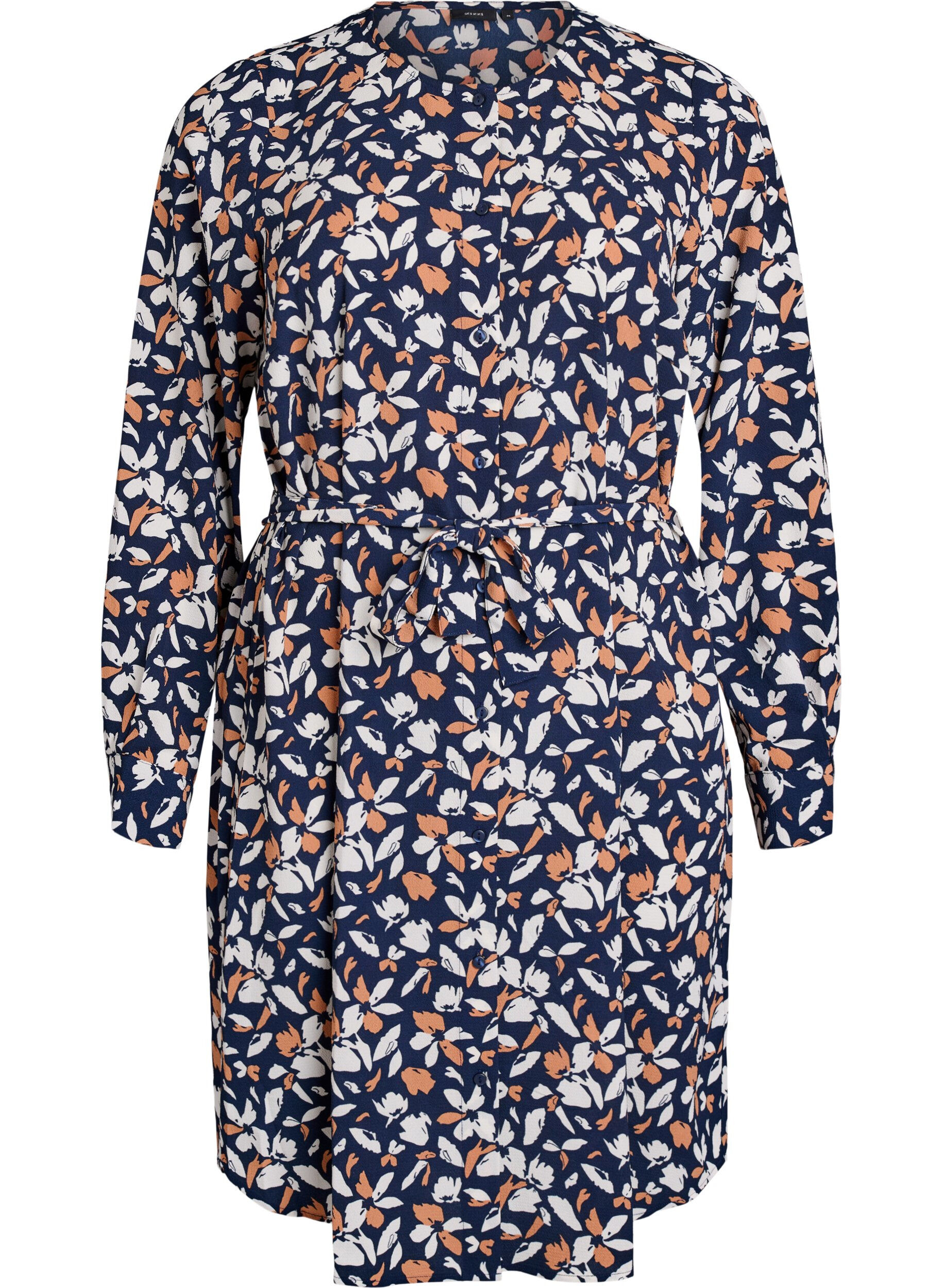 Robe chemise &agrave; manches longues avec ceinture &agrave; nouer