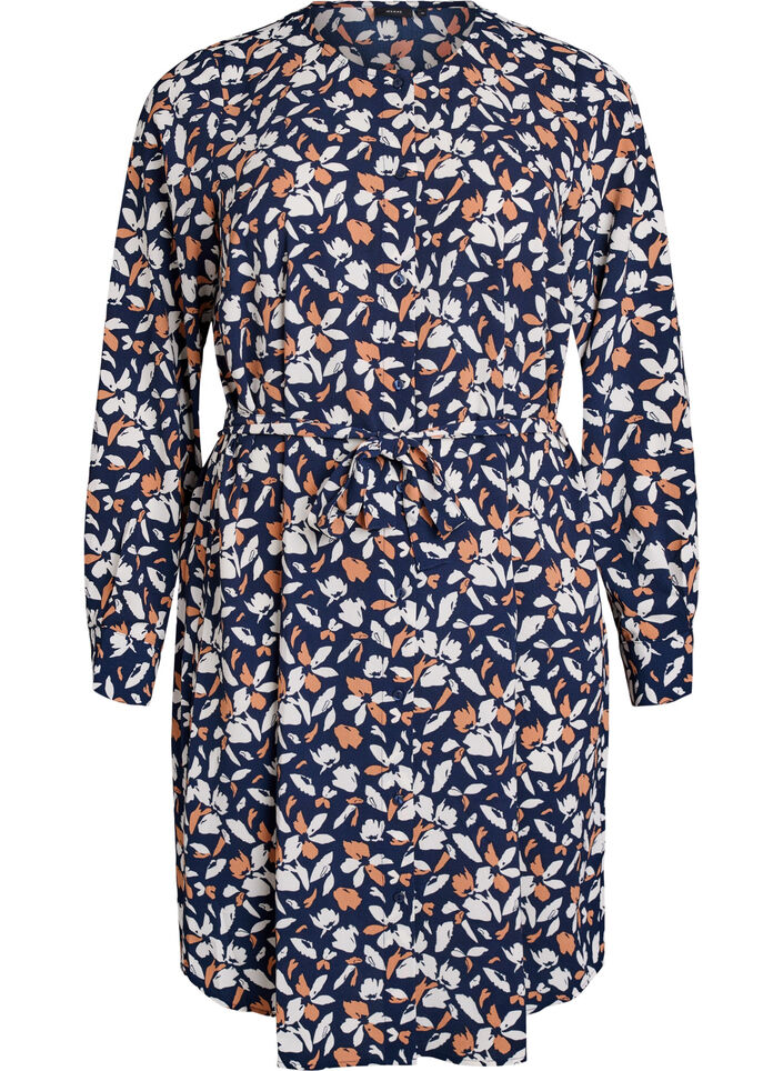 Robe chemise à manches longues avec ceinture à nouer, Bleu, Packshot image number 0