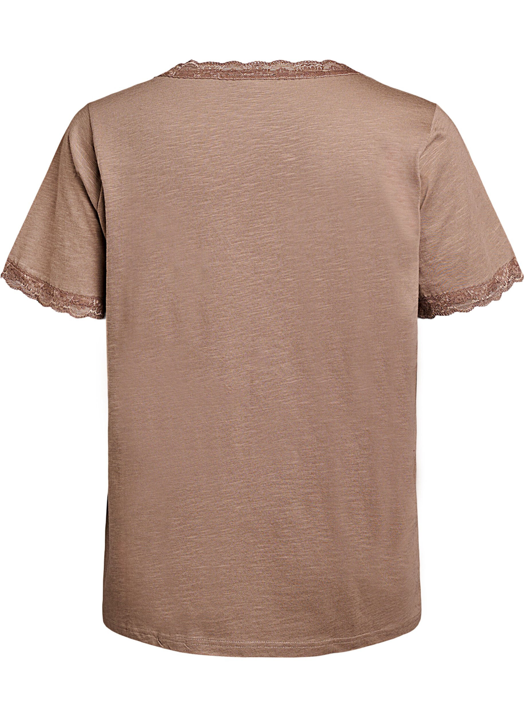 Zizzi T-shirt avec finitions en dentelle, Marron, Packshot image number 1
