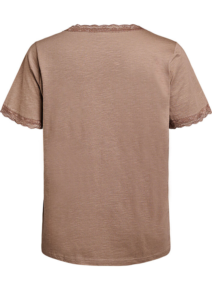 T-shirt avec finitions en dentelle, Marron, Packshot image number 1