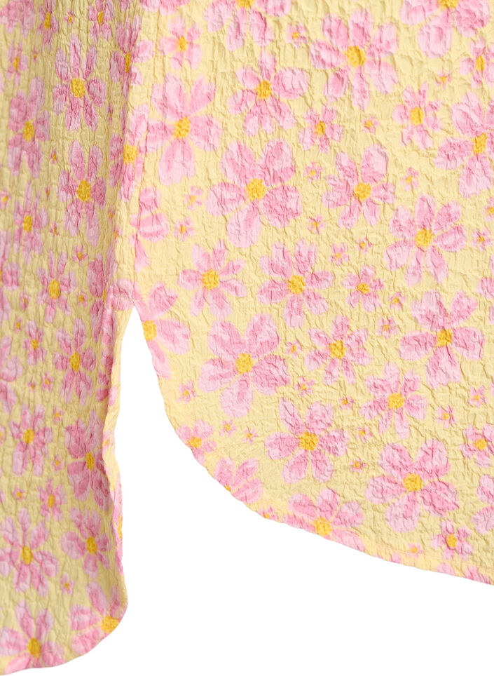 Robe courte avec texture froiss&eacute;e et manches courtes, Jaune, Packshot image number 3