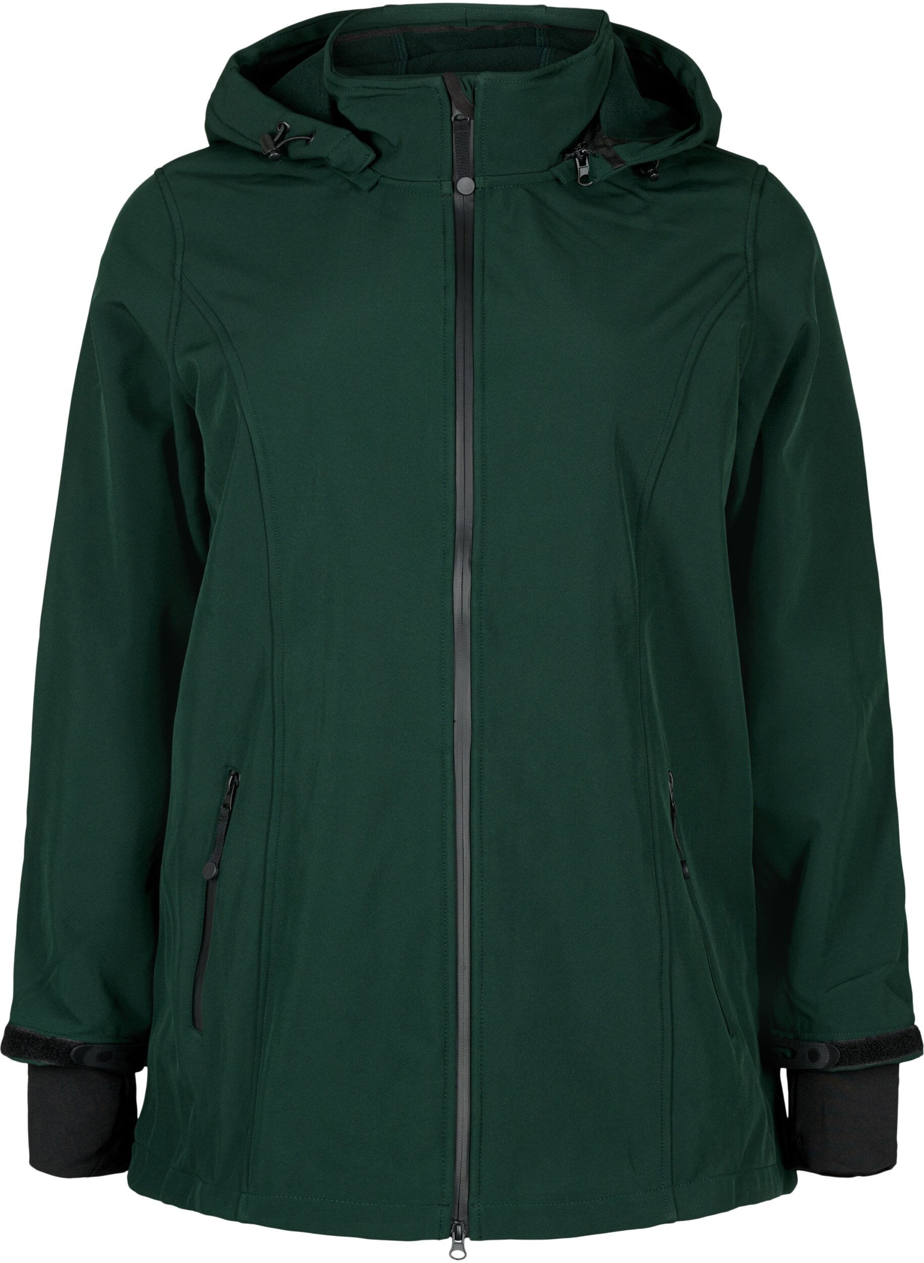 Zizzi Veste softshell courte avec capuche amovible, Vert fonc&eacute;, Packshot image number 0