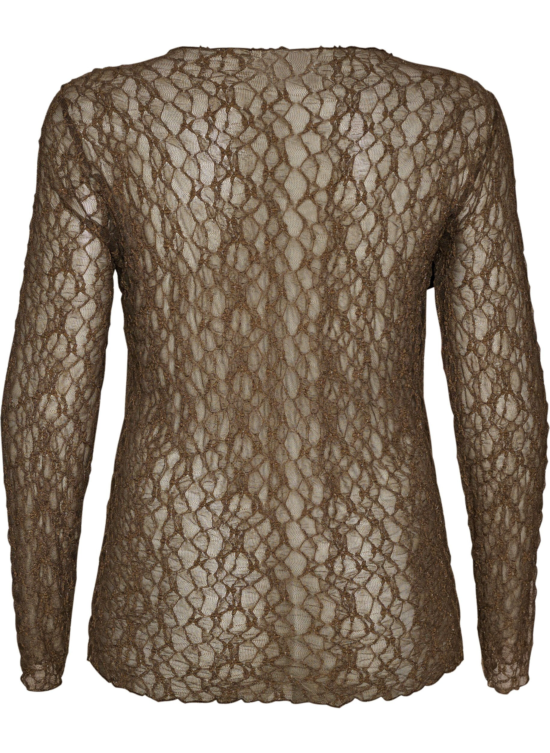 ZizziBlouse en maille &agrave; motif et fil paillet&eacute;, Marron, Packshot image number 1