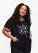 T-shirt en coton avec motif, Black w. Flower, Model image number 0