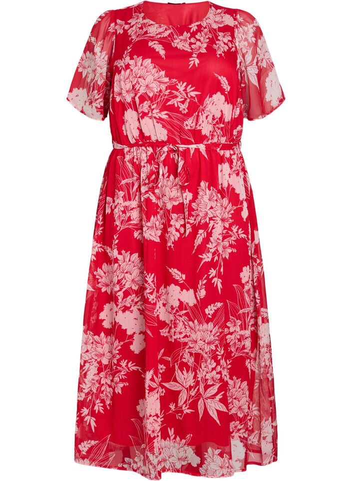 Longue robe en mousseline à imprimé floral, Red Flower AOP, Packshot image number 0