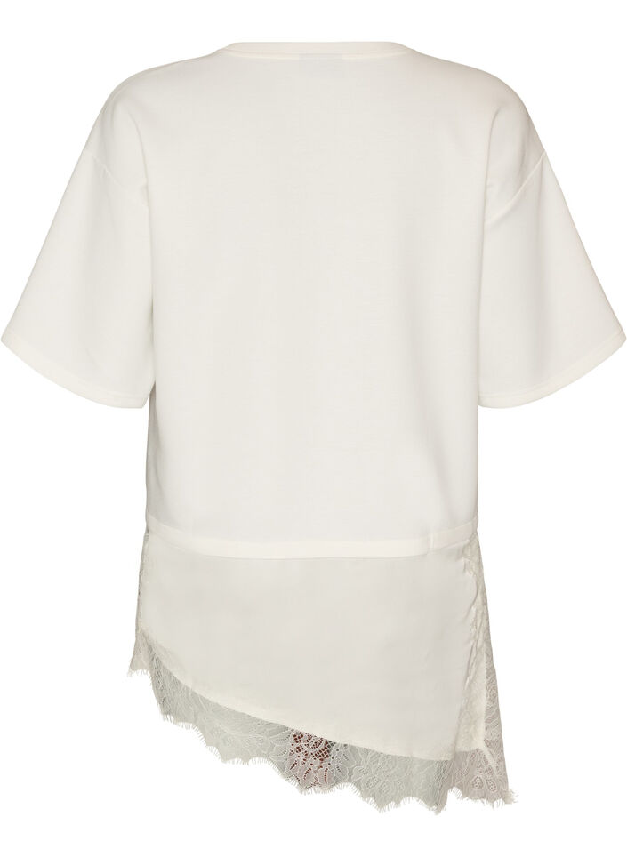 Blouse en jersey avec effet superpos&eacute; et dentelle, Vanille, Packshot image number 1