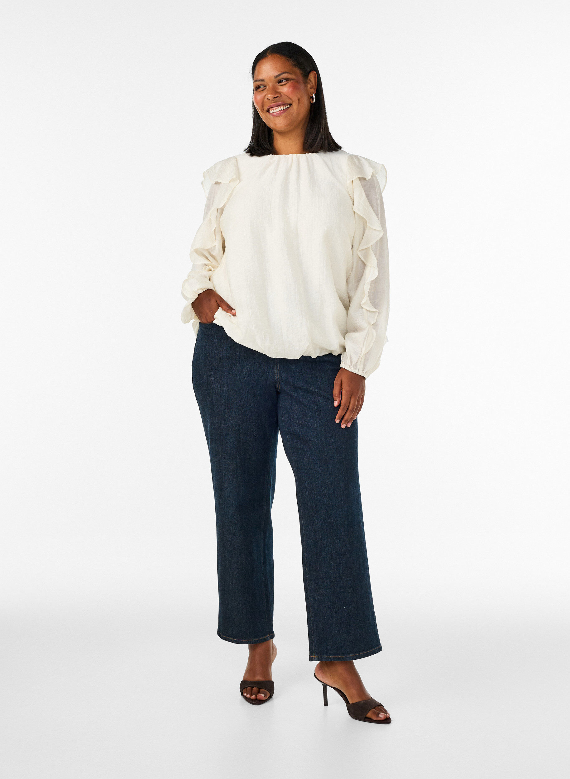 ZizziBlouse avec volants et coupe ballon, Vanille, Model image number 1