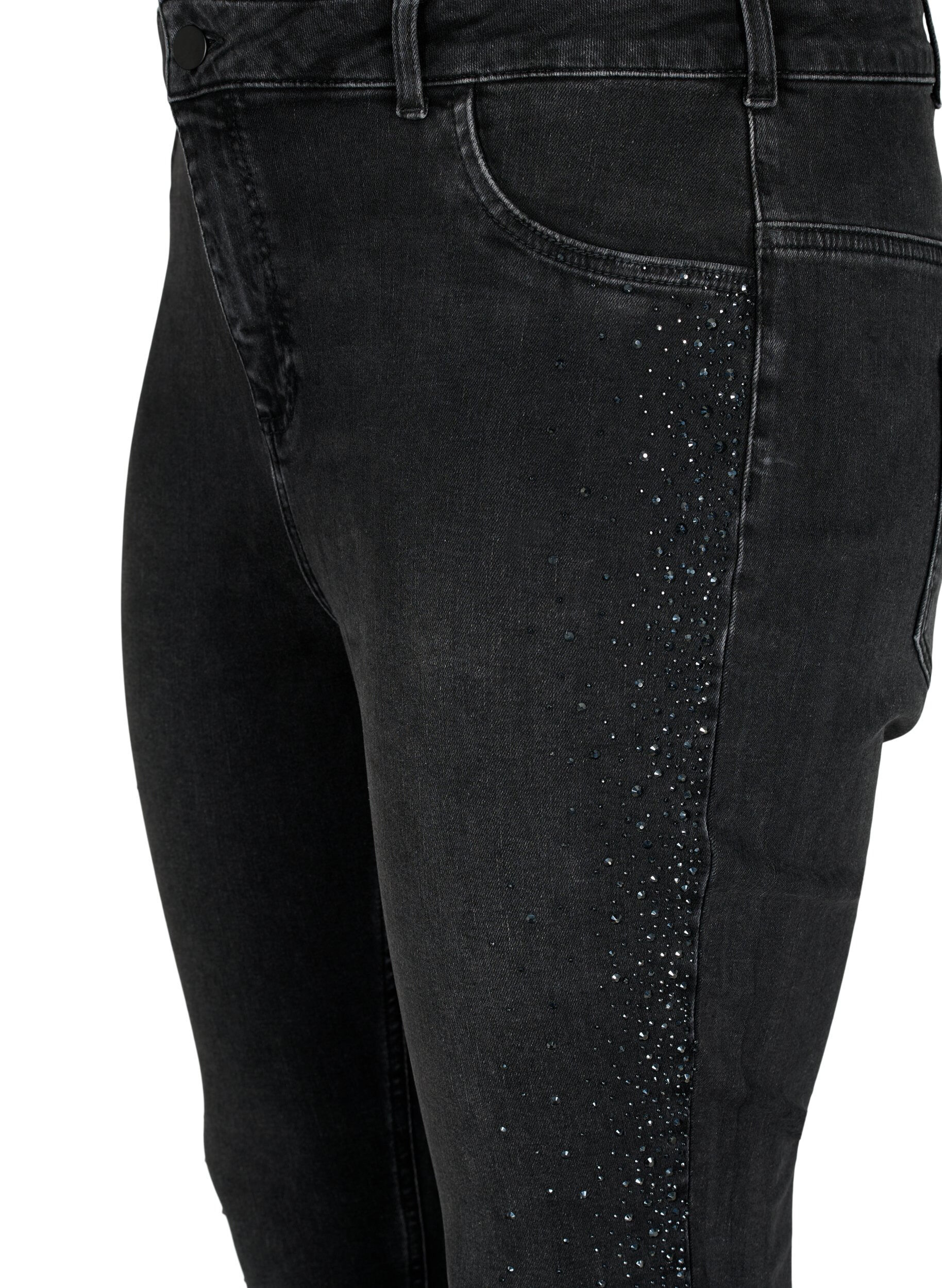 Zizzi Jean taille haute Amy avec strass, Grey Denim, Packshot image number 2