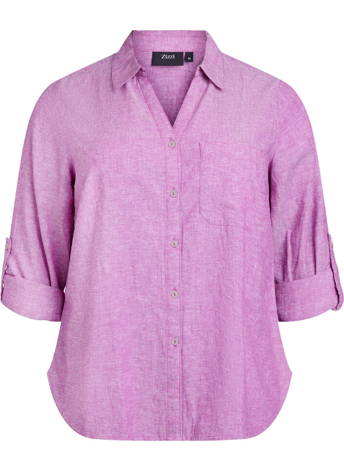 Chemise en lin et viscose avec manches 3/4, Violet, Packshot image number 0