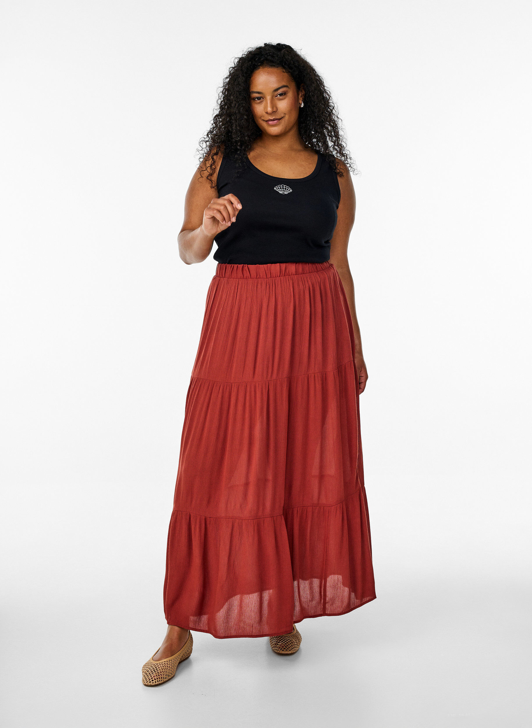 Zizzi Jupe longue &agrave; taille &eacute;lastiqu&eacute;e, Rouge, Model image number 0