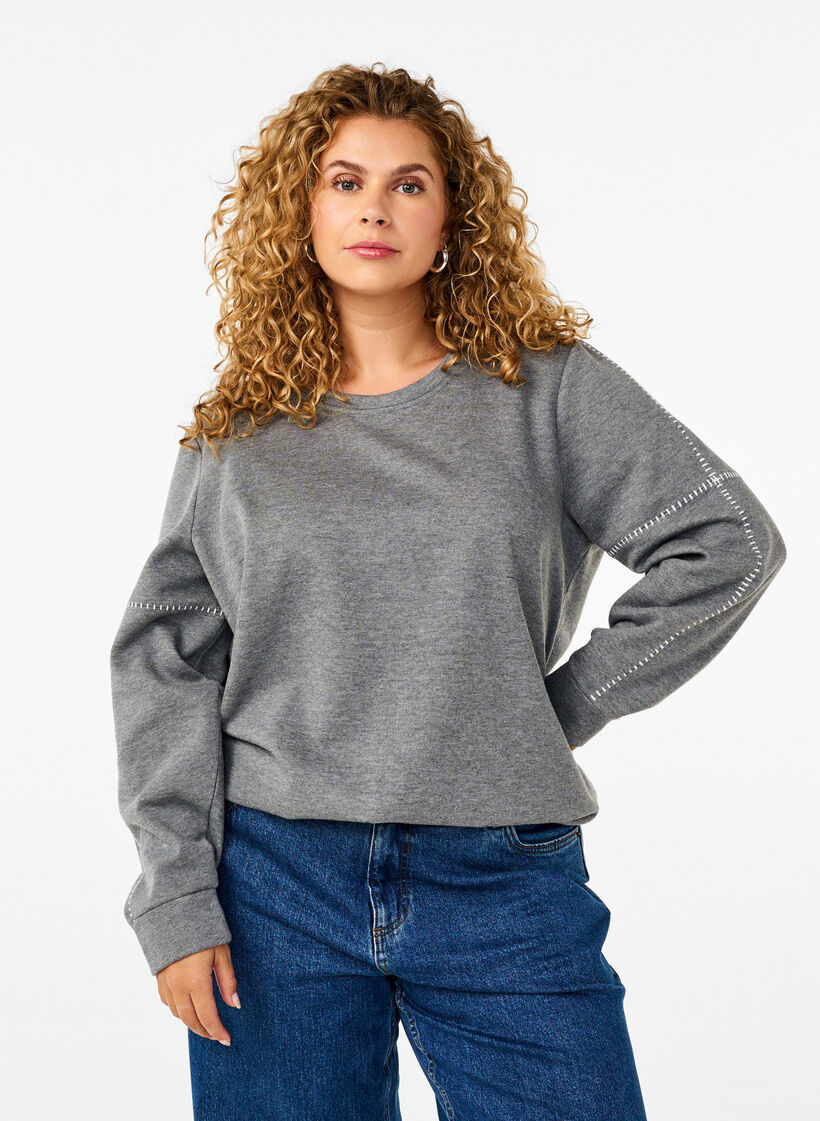 Sweat-shirt avec coutures contrastées, Medium Grey Mél, Model image number 0