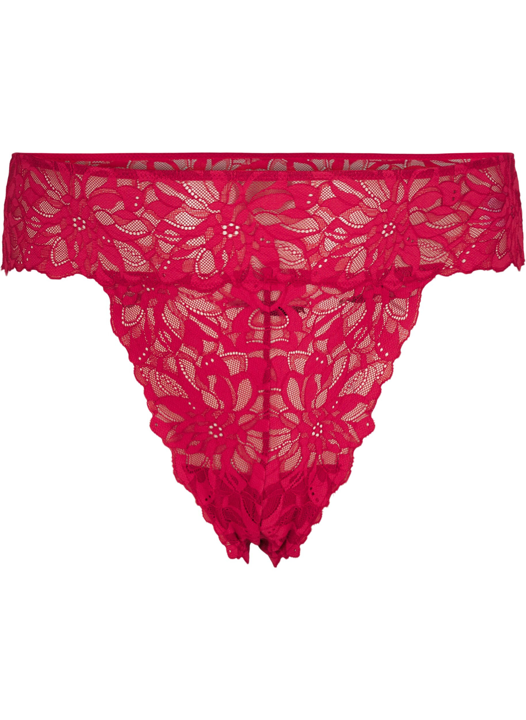 Zizzi String en dentelle &agrave; taille r&eacute;guli&egrave;re, Rouge, Packshot image number 0