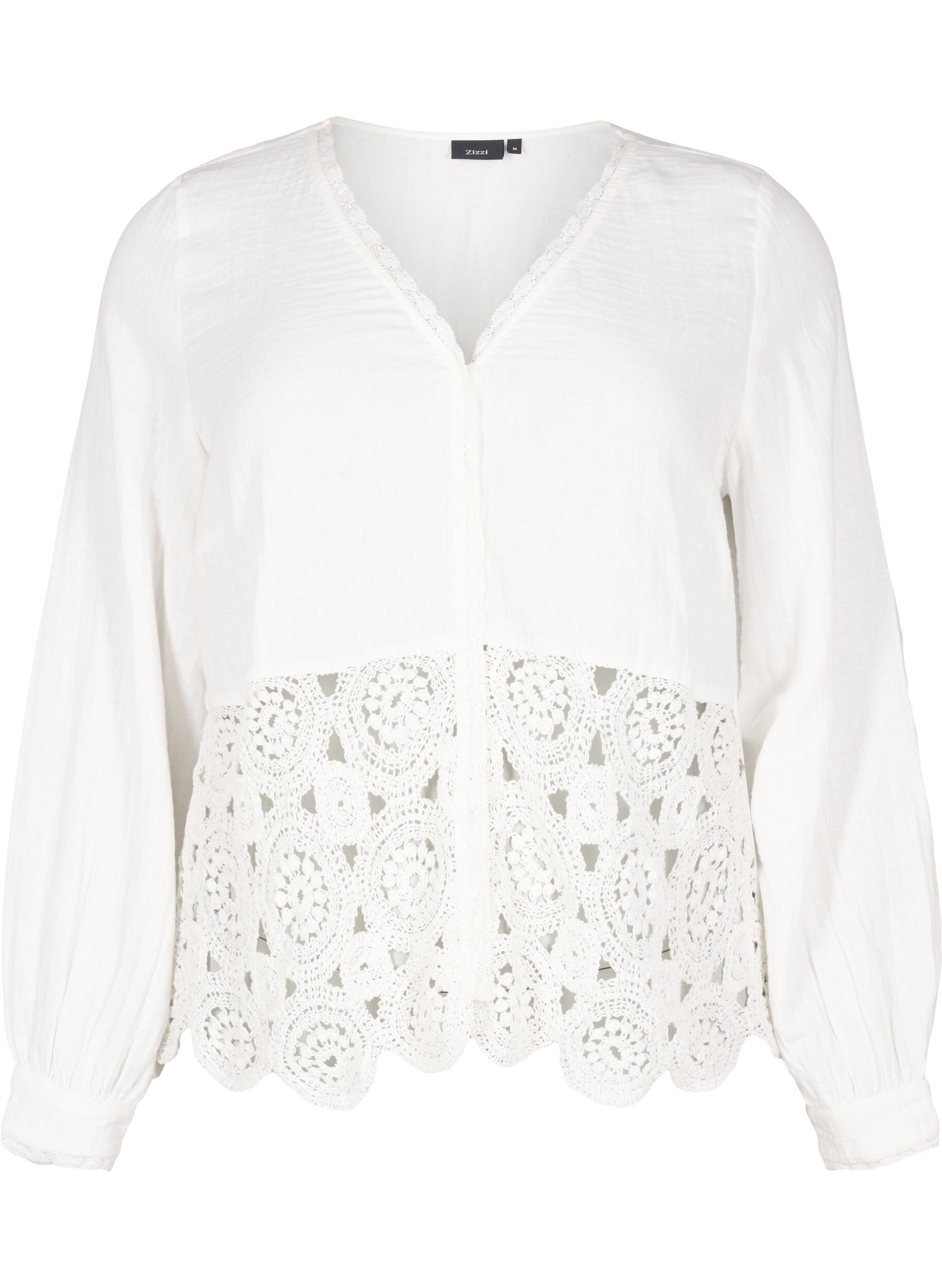 Chemise blouse en mousseline de coton avec d&eacute;tails en crochet