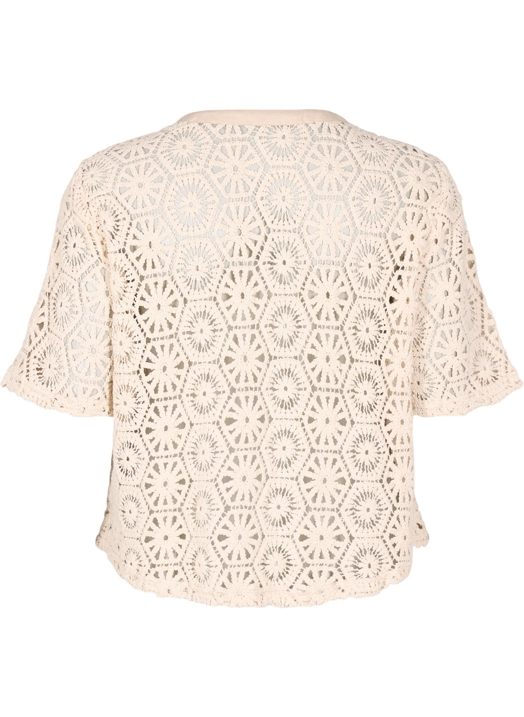 Zizzi Cardigan court en crochet, Beige, Packshot image number 1