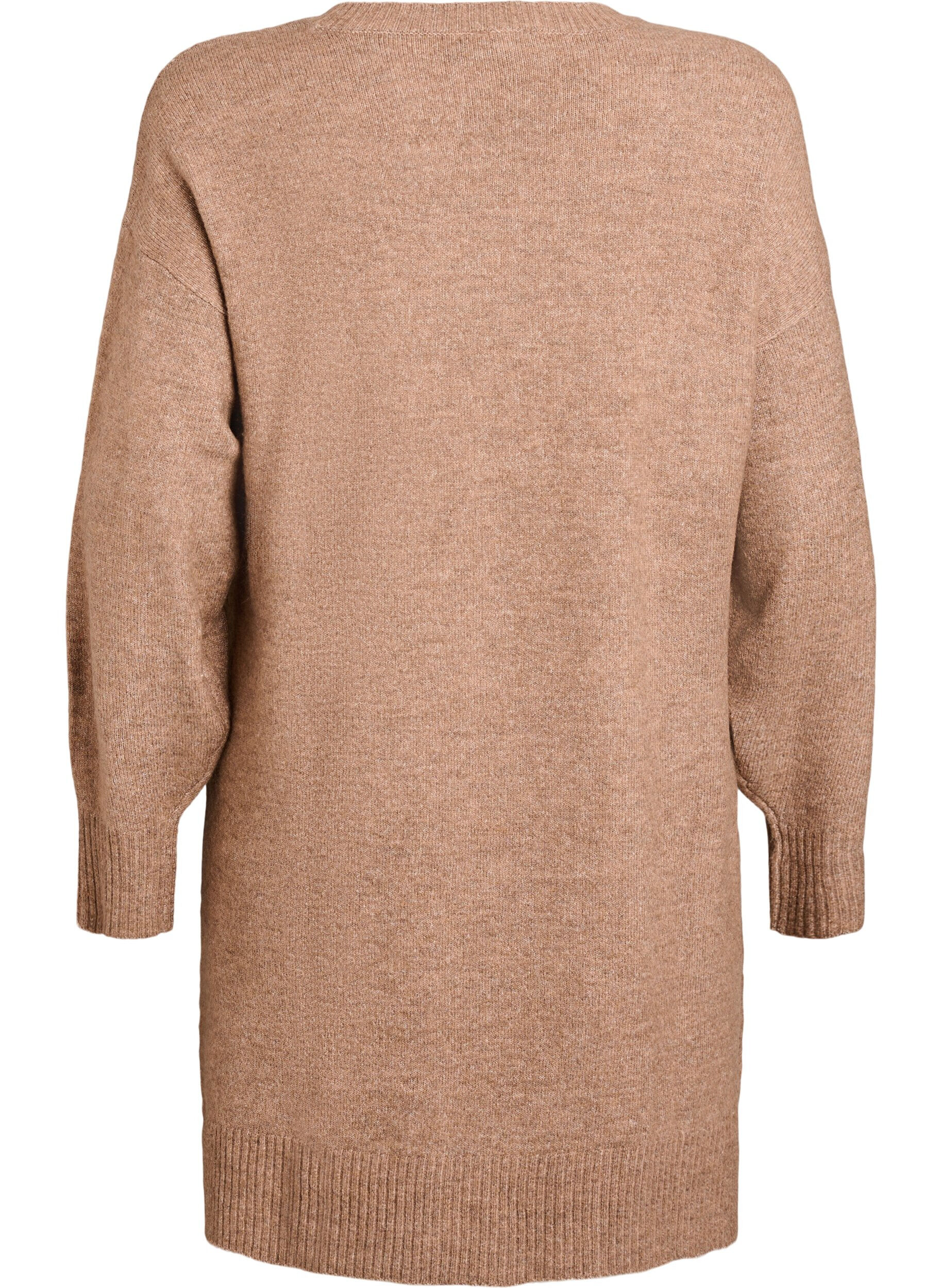 ZizziRobe courte en maille avec un motif textur&eacute; en V, Camel, Packshot image number 1