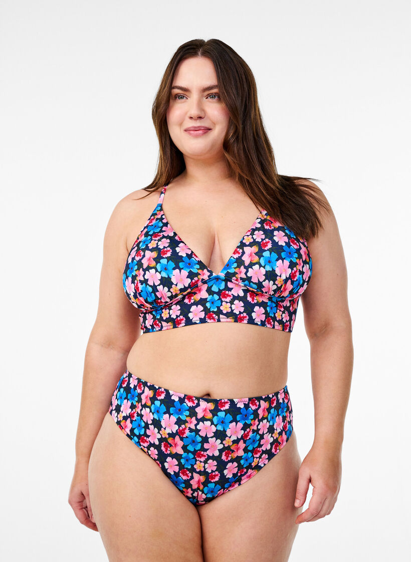 Haut de bikini &agrave; imprim&eacute; floral avec liens &agrave; nouer dans le dos, Rose poudr&eacute;e, Model image number 1