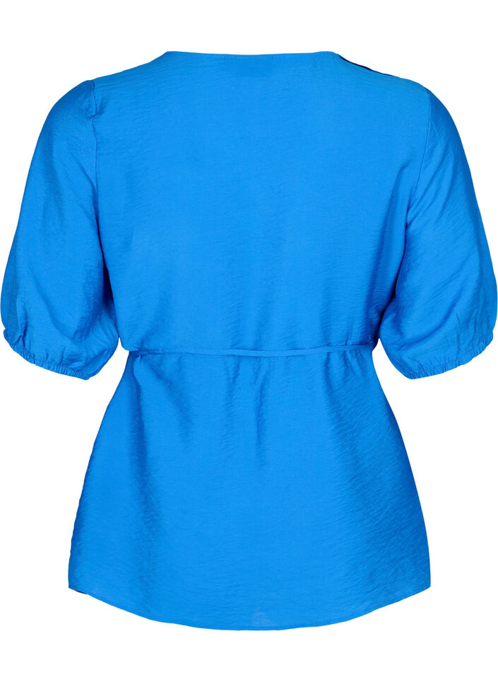 Blouse cache-cœur en viscose avec manches mi-longues, Olympian Blue, Packshot image number 1