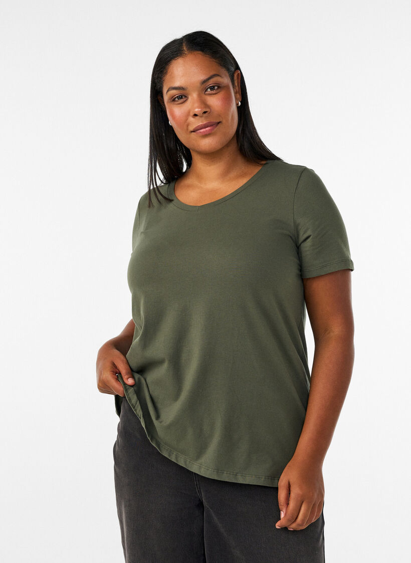 T-shirt Basic uni en coton, Vert, Model image number 0