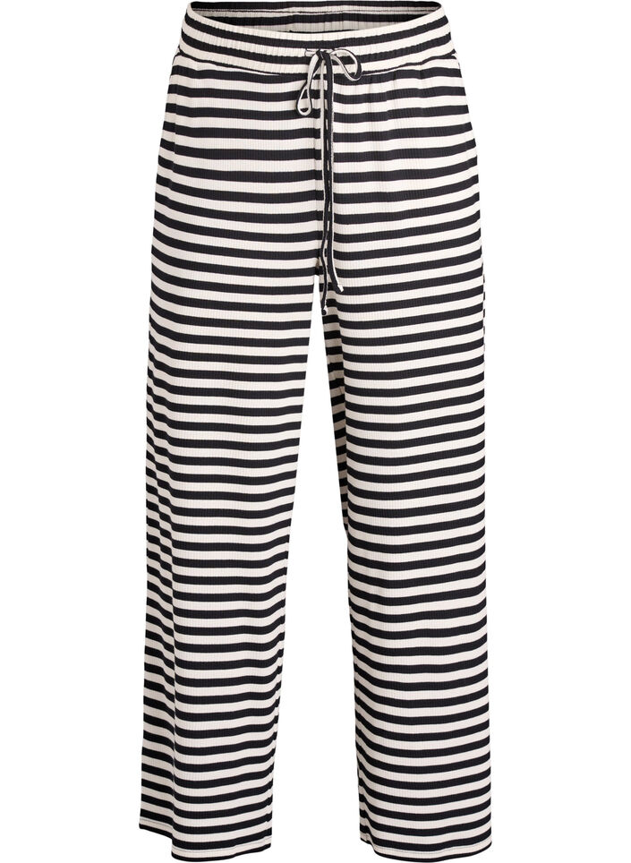Pantalon de pyjama ray&eacute; &agrave; taille haute et coupe ample, Noir, Packshot image number 0